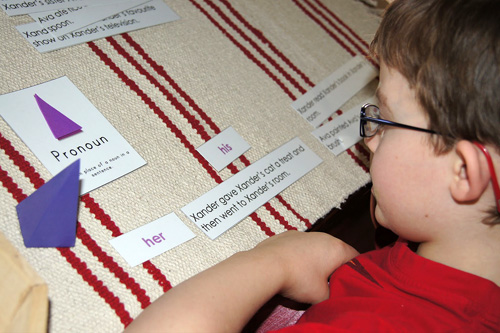 Pronoun Work (Photo from Making Montessori Ours)